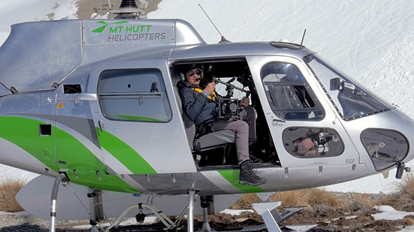 Filming with a stabilised camera rig from a helicopter in the Southern Alps